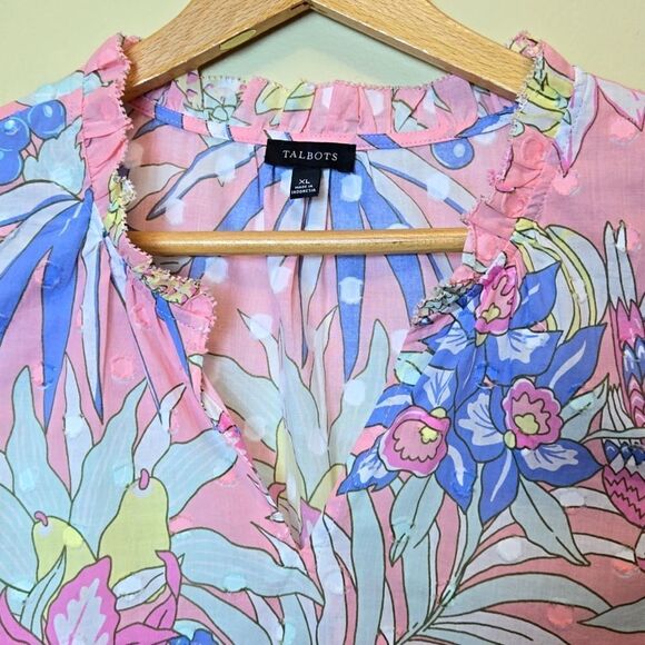 Talbots Tropical Print Tank Blouse Size XL Novelty Print Parrots Island Vacation - Picture 3 of 10
